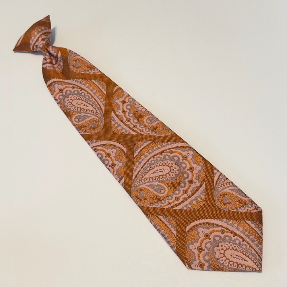 Fashion Craft Necktie Orange Paisley Clip On Vintage WPL 2555 Retro Boho 17x4"